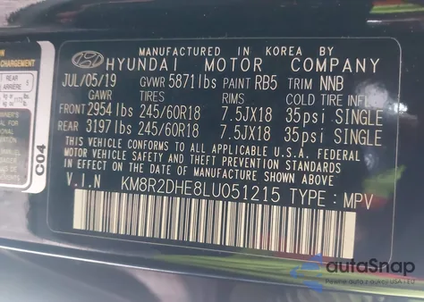 2020 Hyundai Palisade Sel из США, поврежденный, VIN KM8R2DHE8LU051215